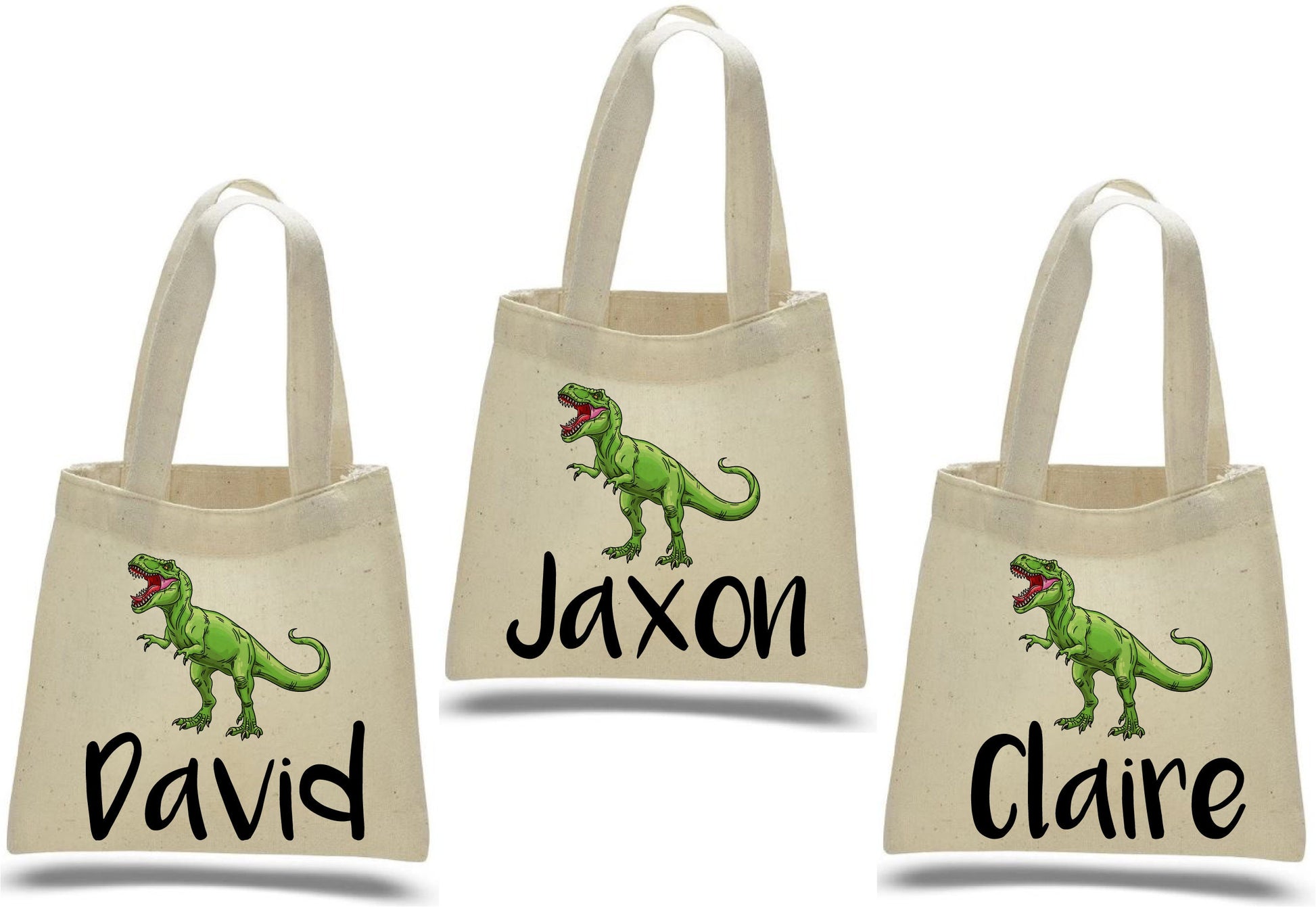 Personalized Dinosaur Party Favor Bags – T-Rex Cotton Tote