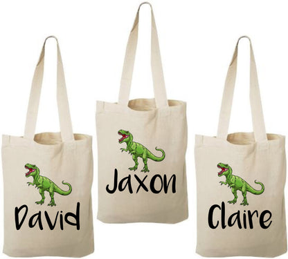 Personalized Dinosaur Party Favor Bags – T-Rex Cotton Tote