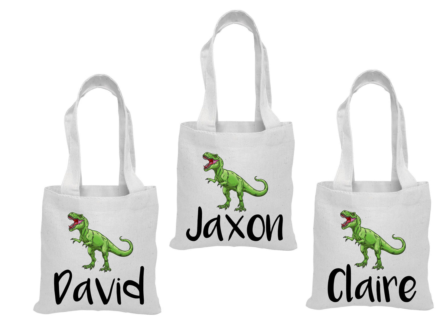 Personalized Dinosaur Party Favor Bags – T-Rex Cotton Tote