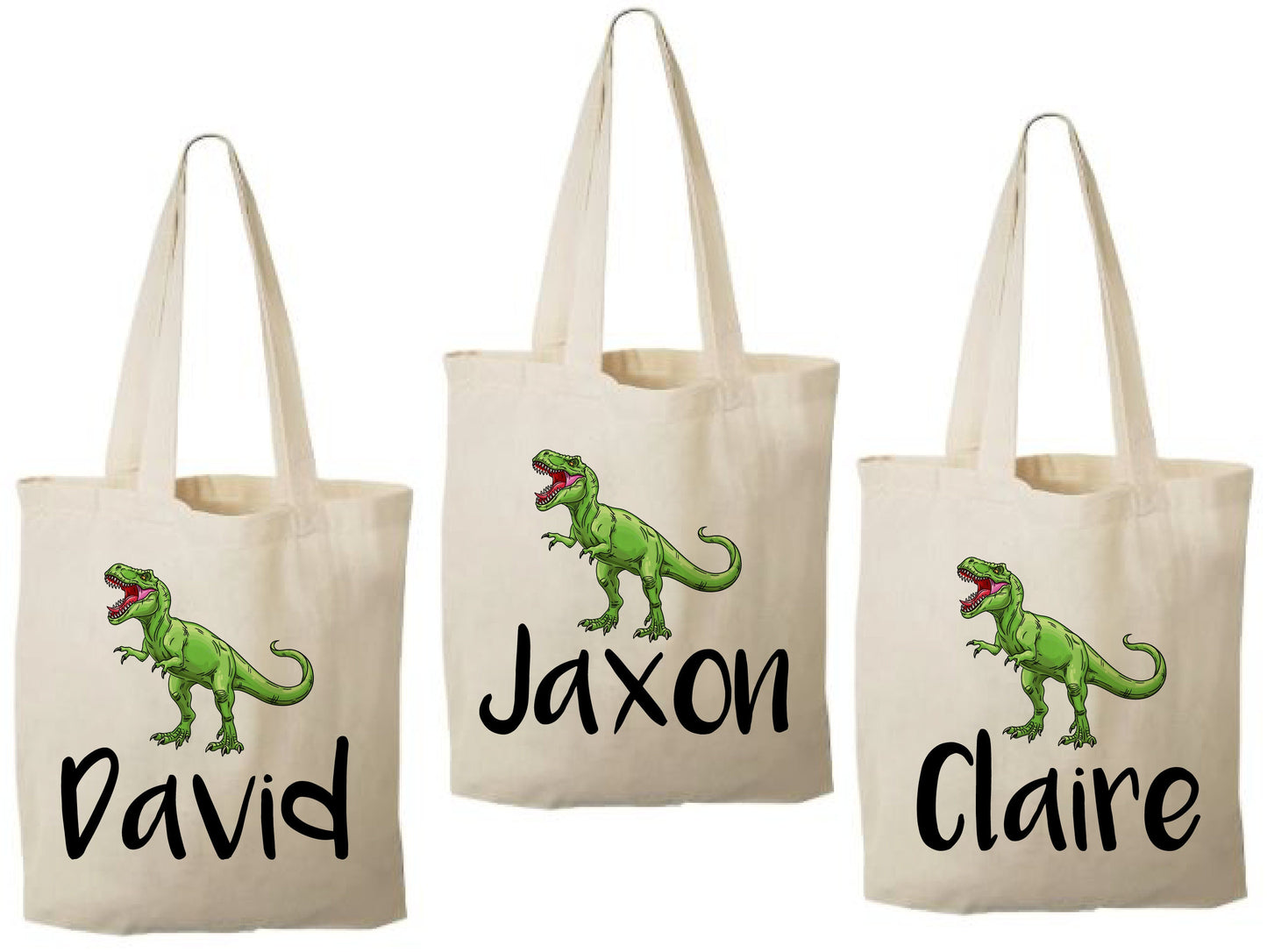Personalized Dinosaur Party Favor Bags – T-Rex Cotton Tote
