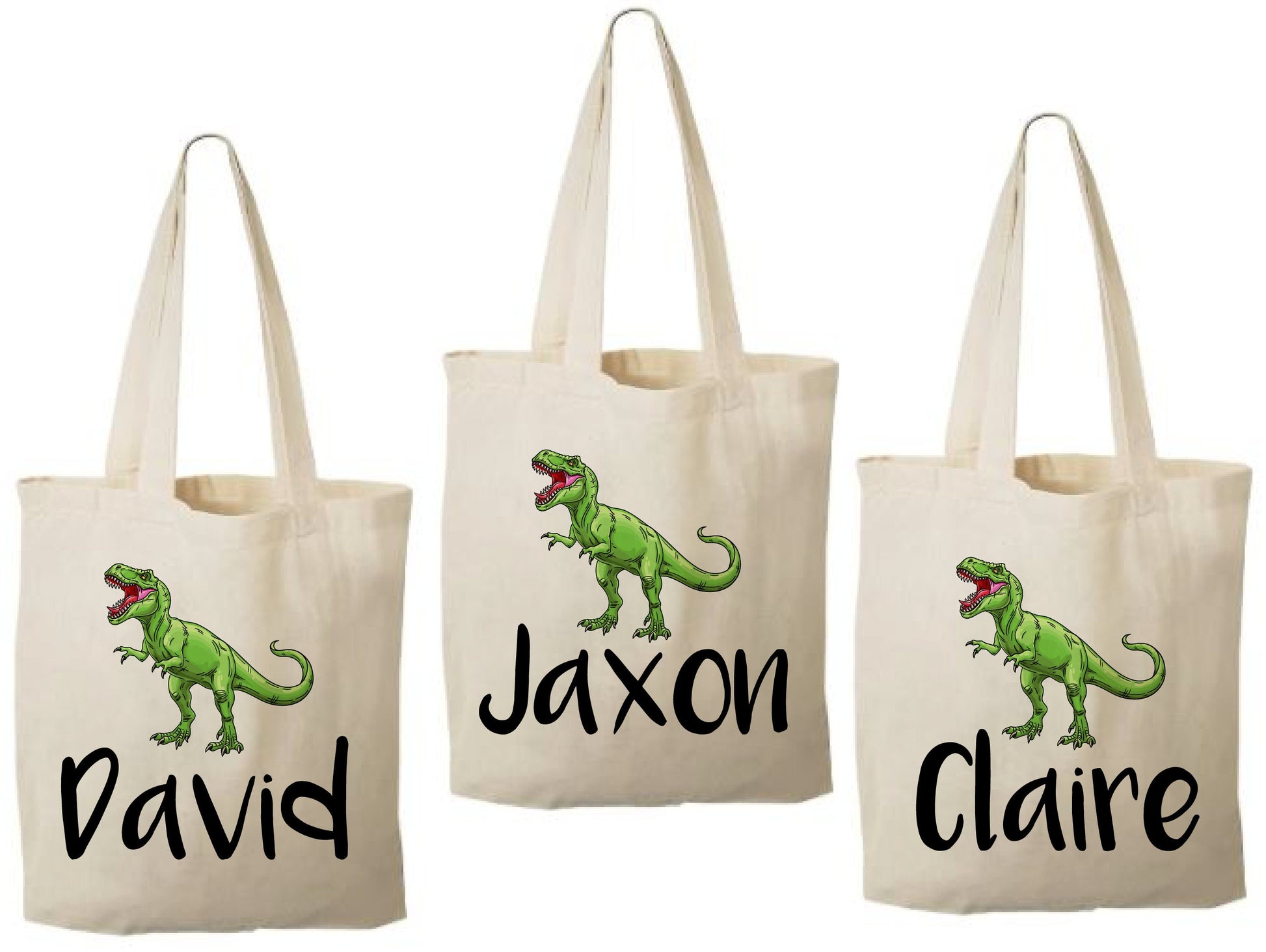 Personalized Dinosaur Party Favor Bags – T-Rex Cotton Tote