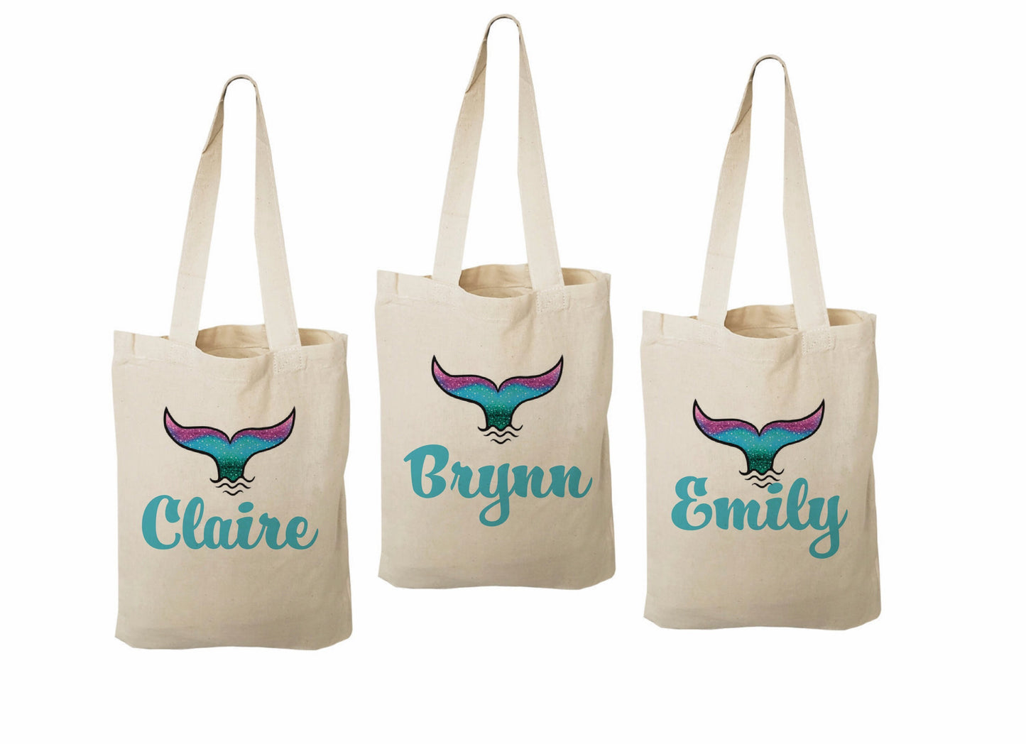 Custom Mermaid Party Favor Bags - Perfect for Mermaid and Under the Sea Parties & Events - Set of Three Bags with Guest's Names