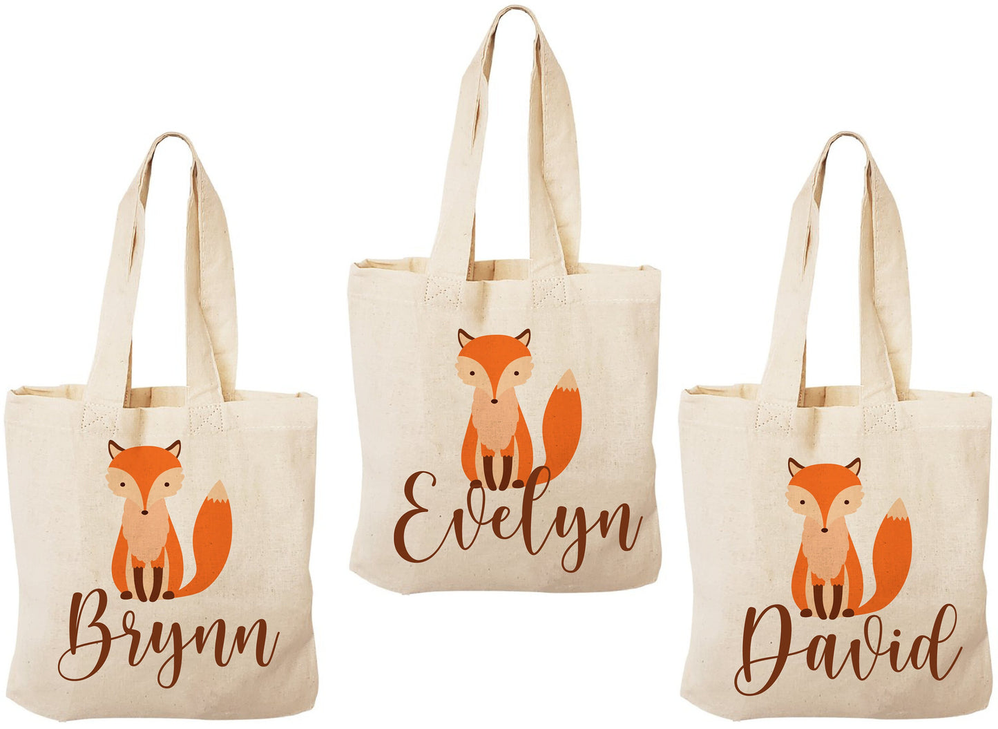 Fox Party Favor Bags, Set of 3, Cotton Goodie Bags
