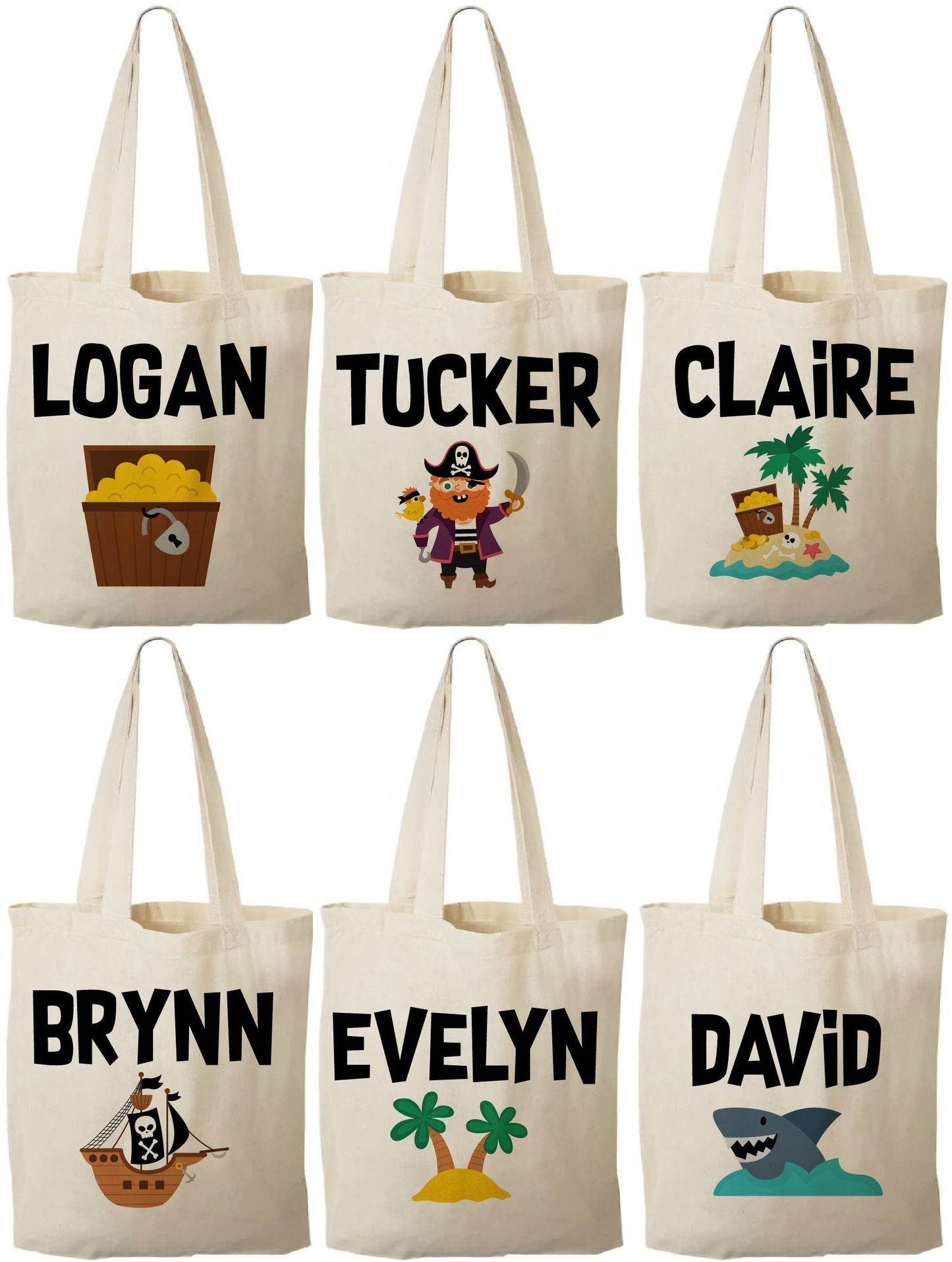 Personalized Pirate Party Favor Bags - Set of Six Bags