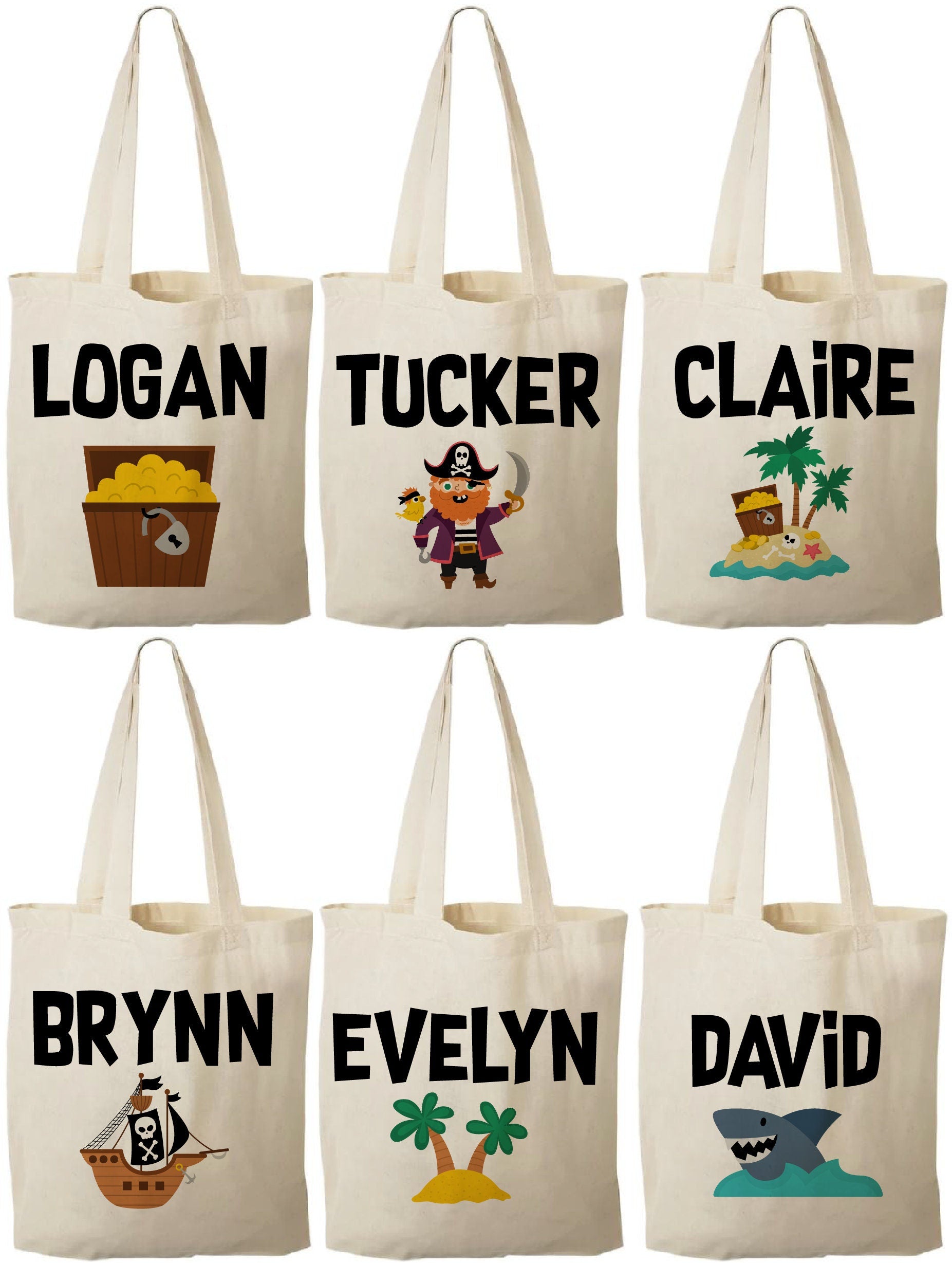 Personalized Pirate Party Favor Bags - Set of Six Bags