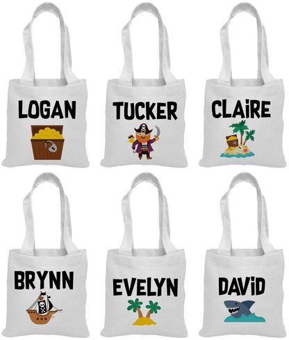 Personalized Pirate Party Favor Bags - Set of Six Bags