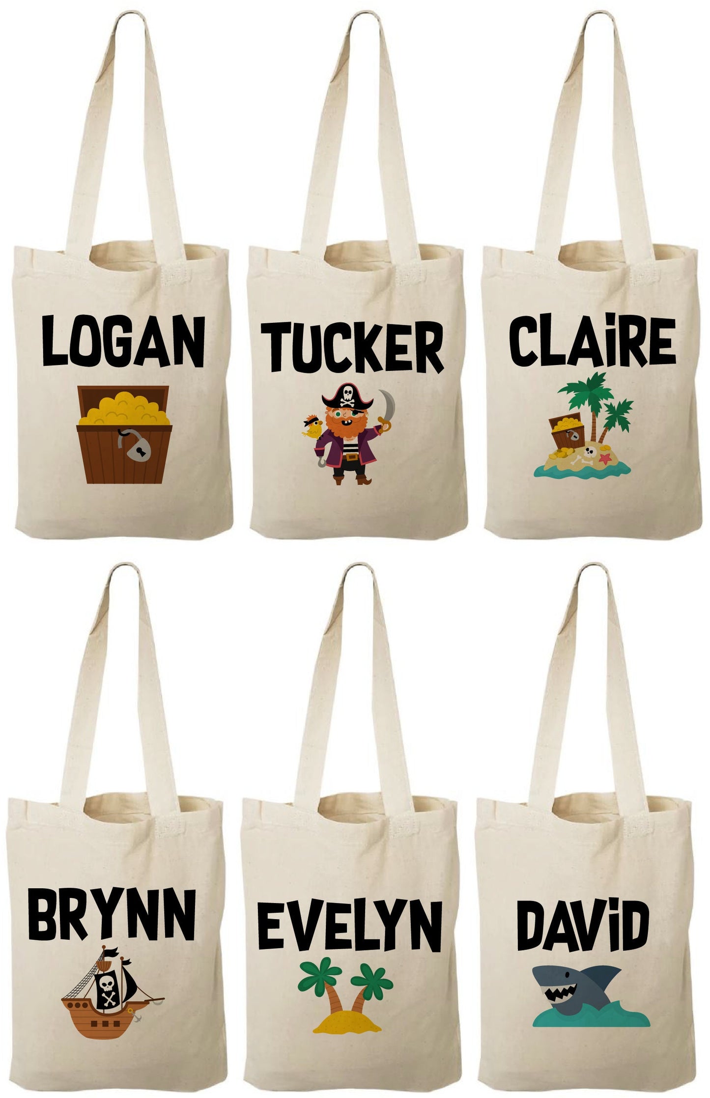 Personalized Pirate Party Favor Bags - Set of Six Bags