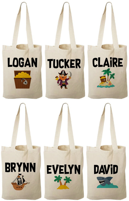 Personalized Pirate Party Favor Bags - Set of Six Bags
