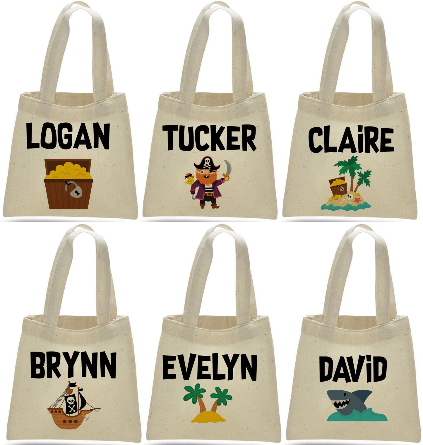 Personalized Pirate Party Favor Bags - Set of Six Bags