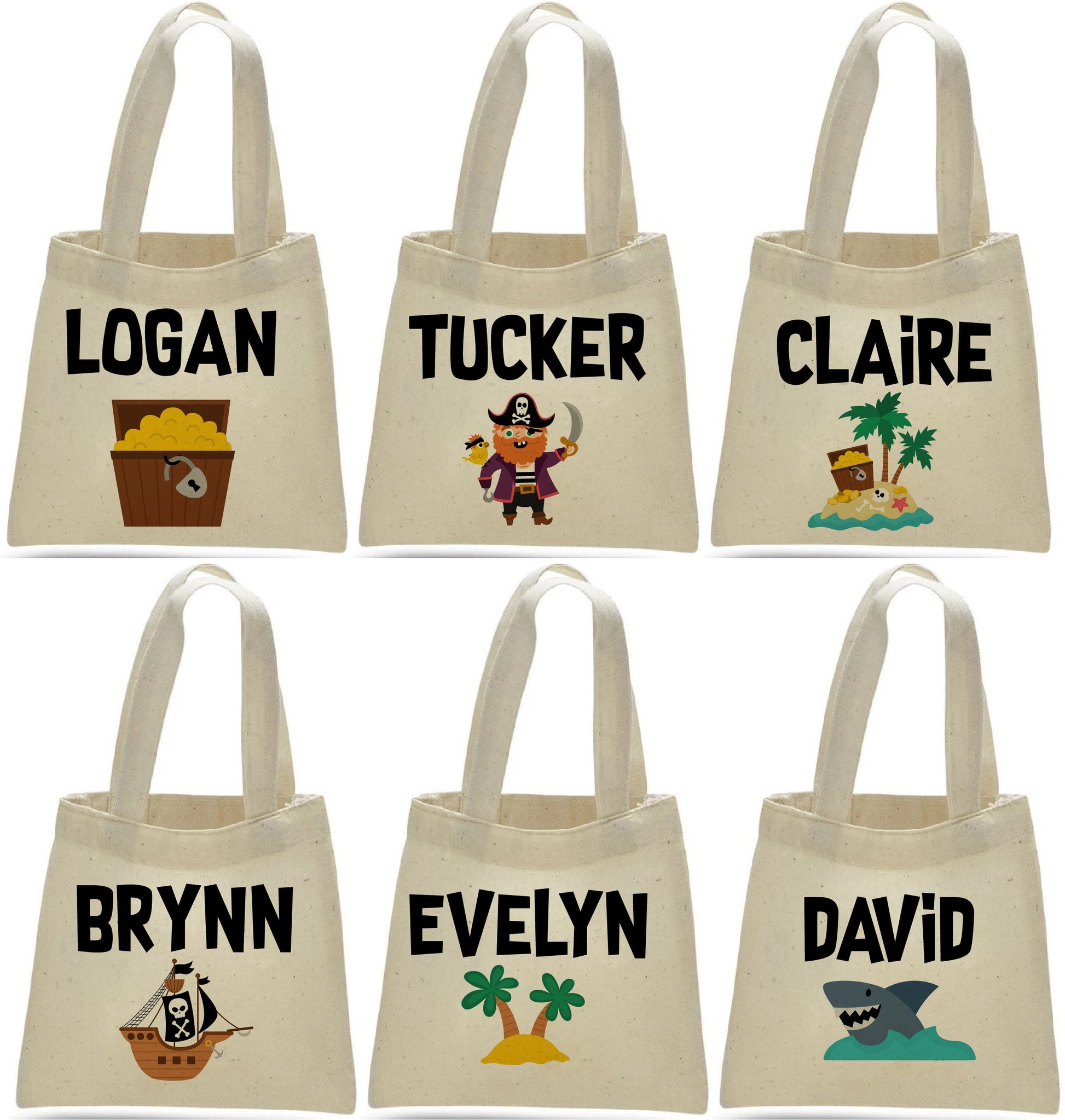 Personalized Pirate Party Favor Bags - Set of Six Bags