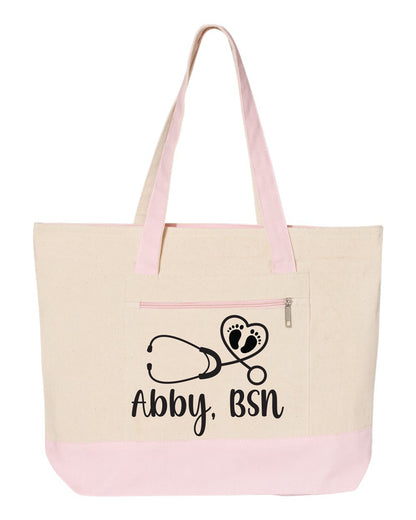 Personalized Labor and Delivery Nurse Canvas Tote Bag
