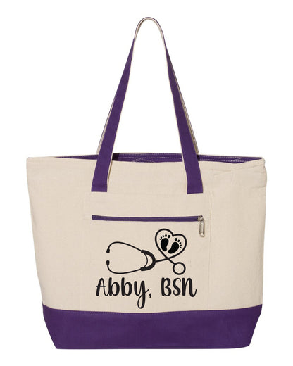 Personalized Labor and Delivery Nurse Canvas Tote Bag