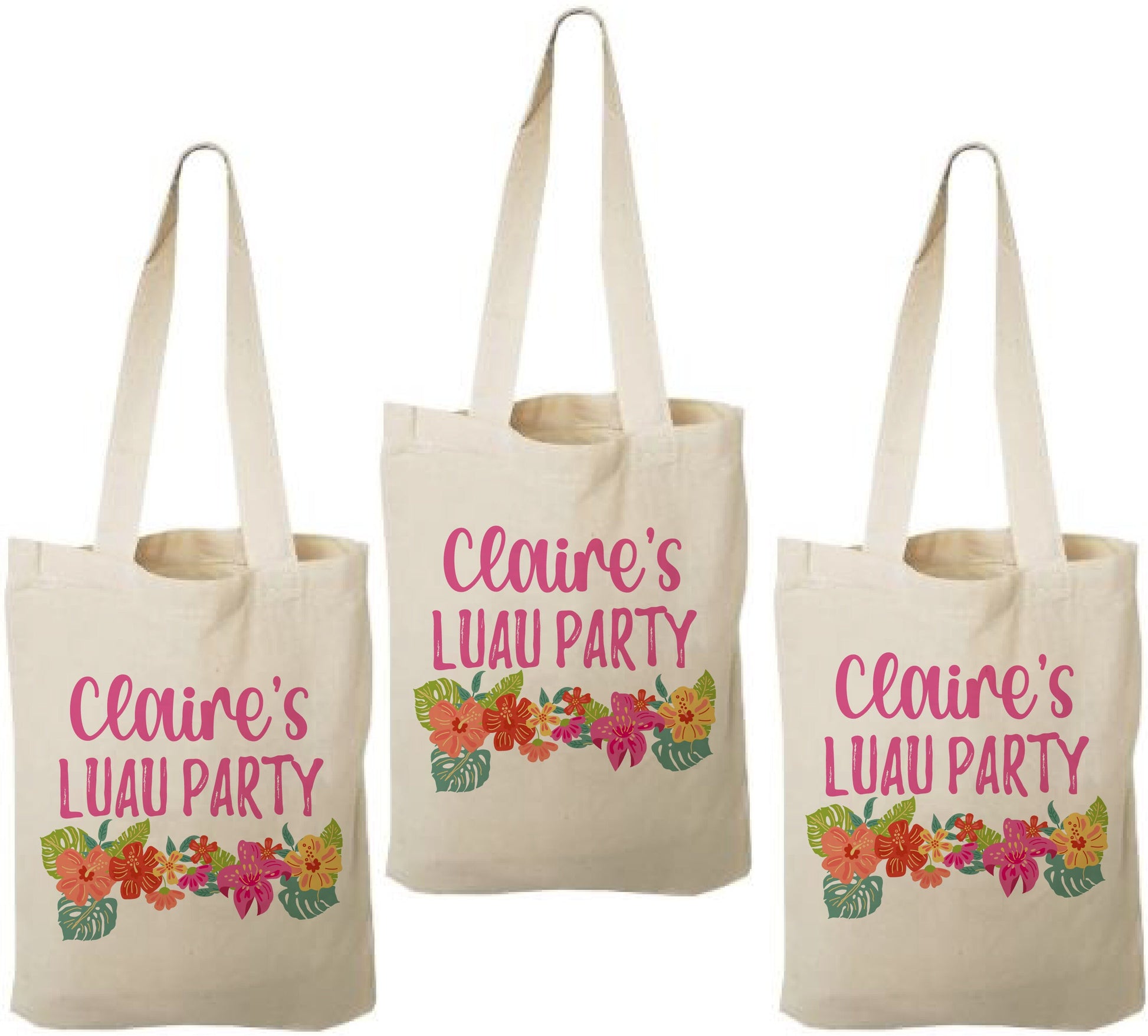 Personalized Luau Party Favor Bags - Set of Three Bags