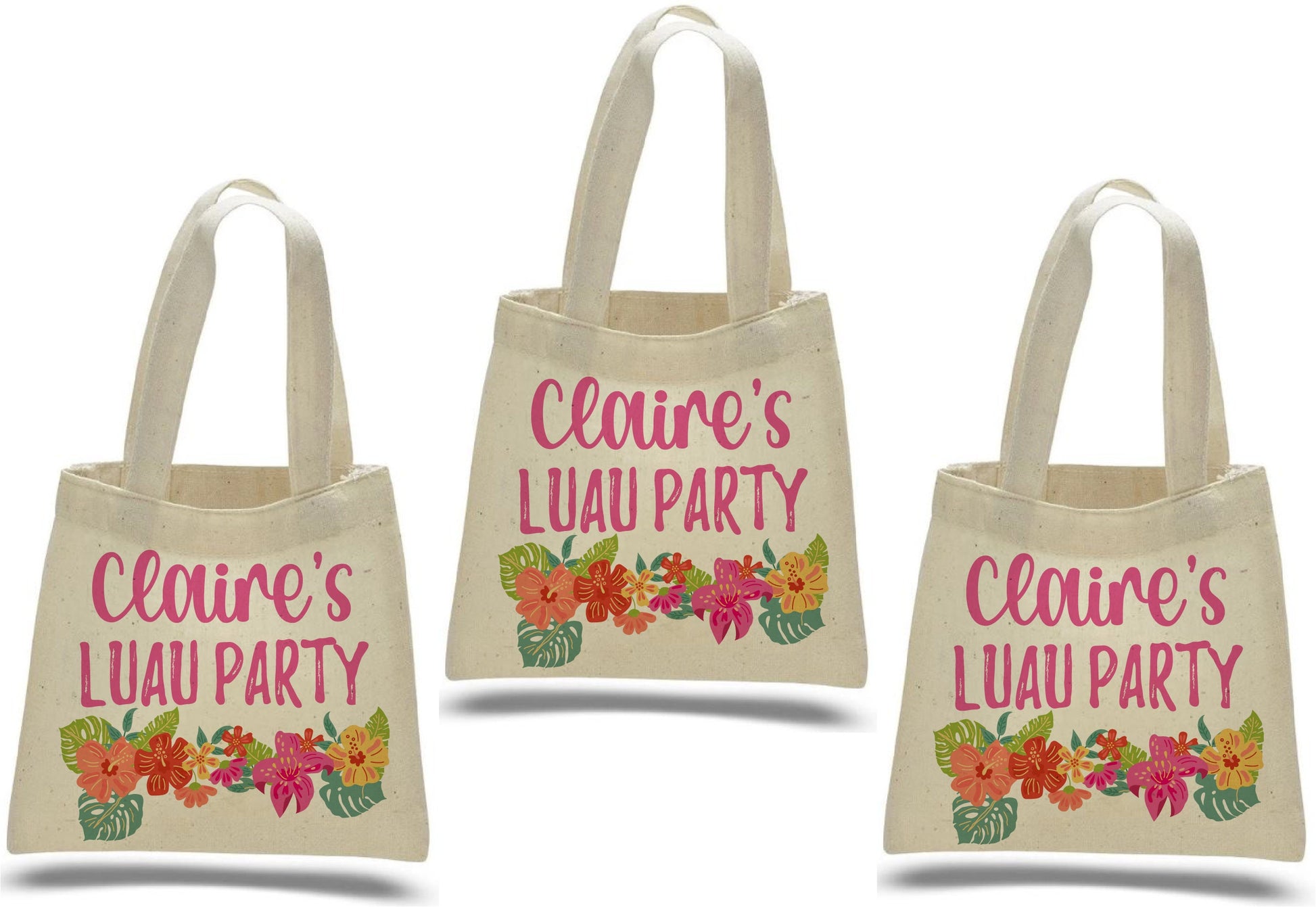 Personalized Luau Party Favor Bags - Set of Three Bags