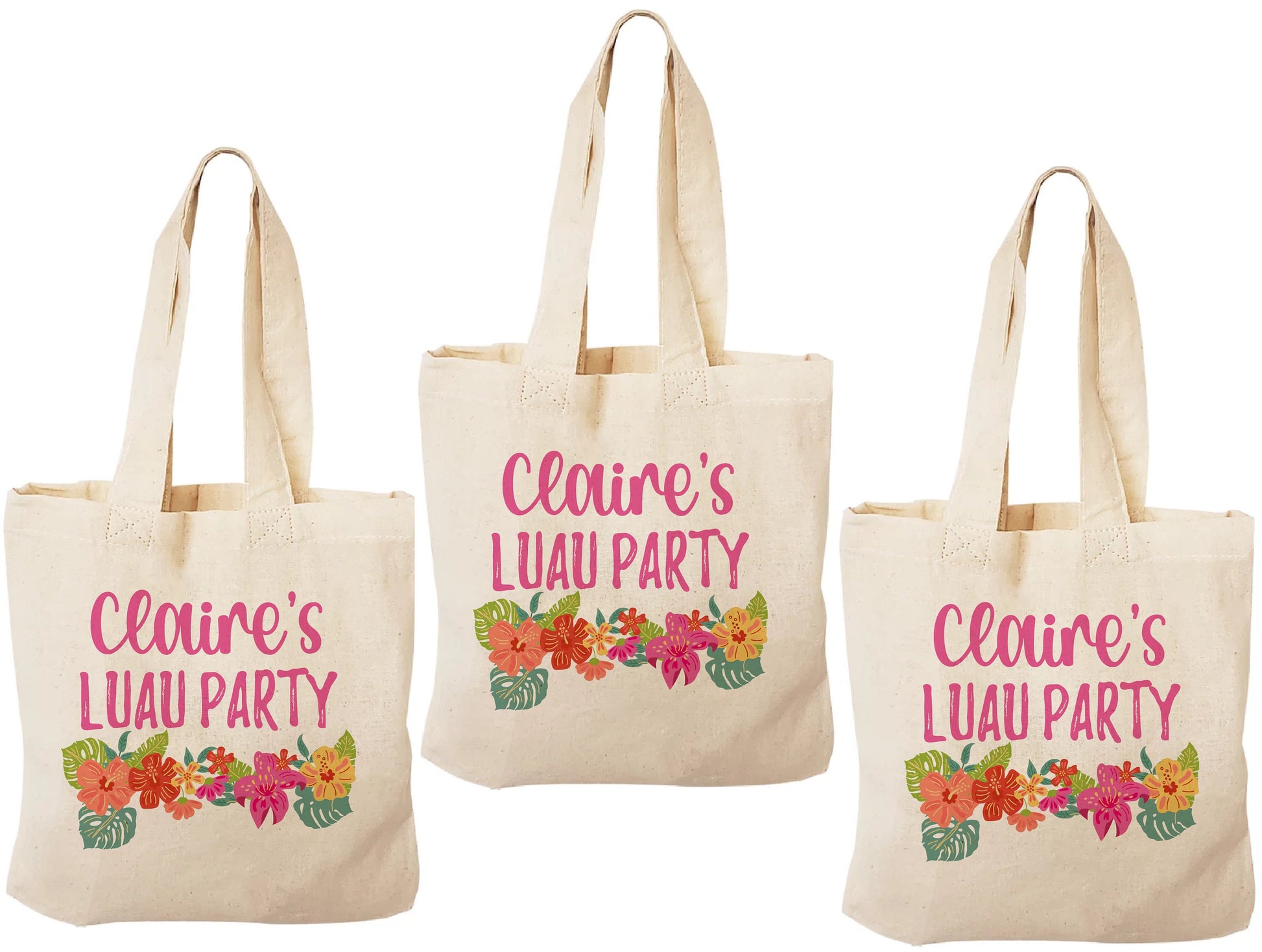 Personalized Luau Party Favor Bags - Set of Three Bags