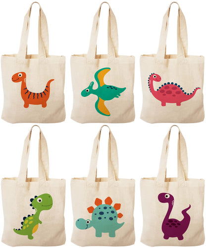Dinosaur Party Favor Bags - Set of 6 Cotton Goodie Bags