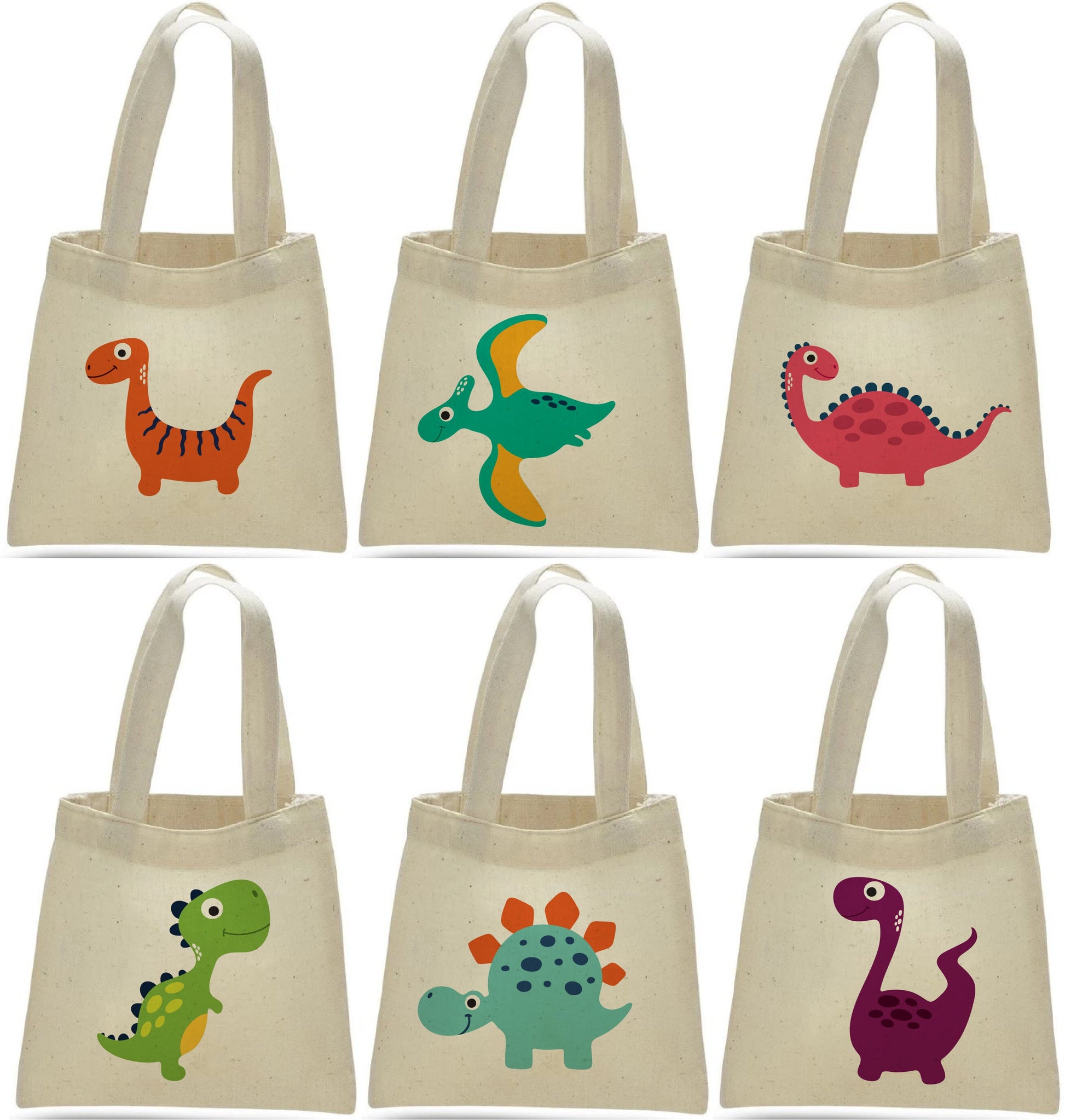 Dinosaur Party Favor Bags - Set of 6 Cotton Goodie Bags