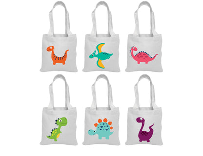 Dinosaur Party Favor Bags - Set of 6 Cotton Goodie Bags
