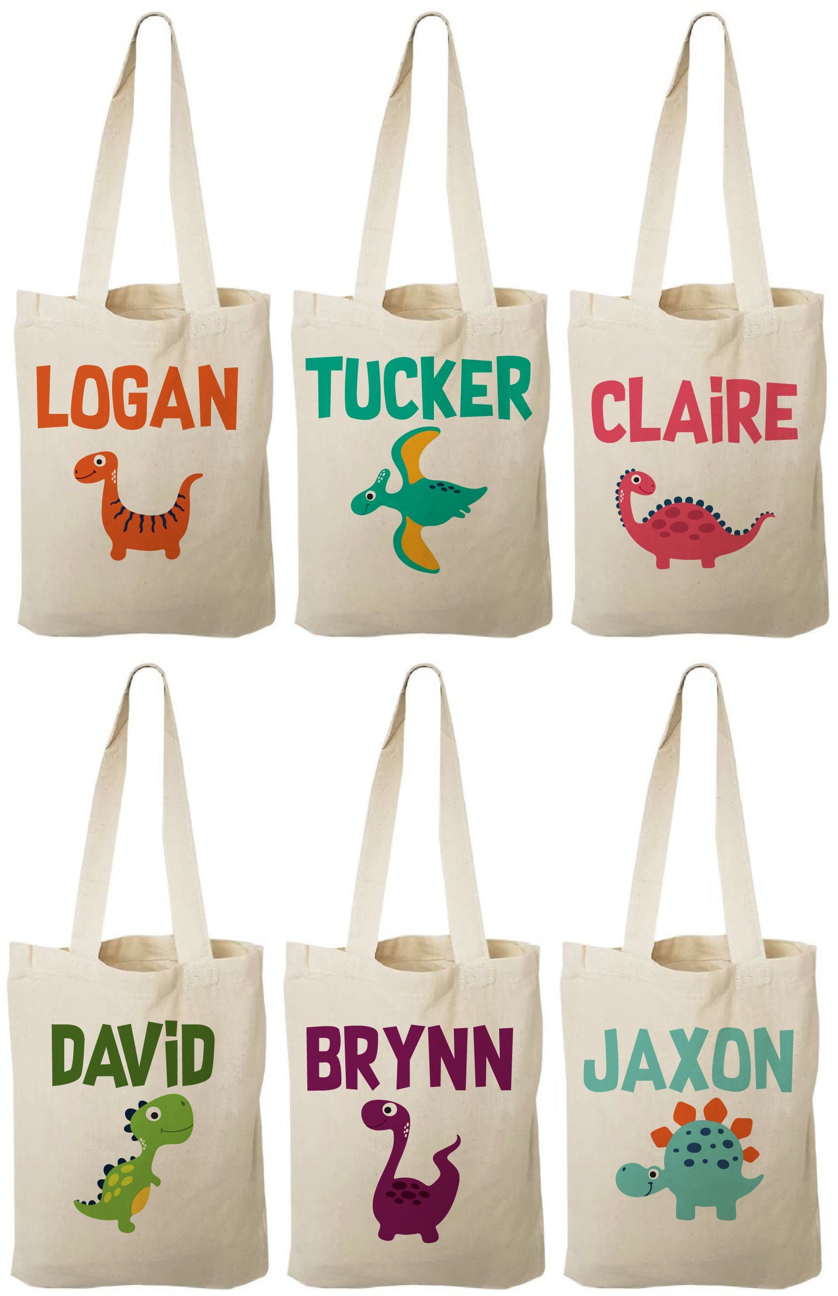 Personalized Dinosaur Party Favor Bags – Canvas Treat Bags, Set of 6