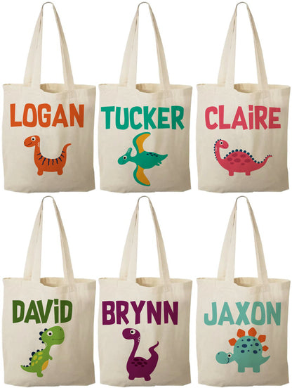 Personalized Dinosaur Party Favor Bags – Canvas Treat Bags, Set of 6