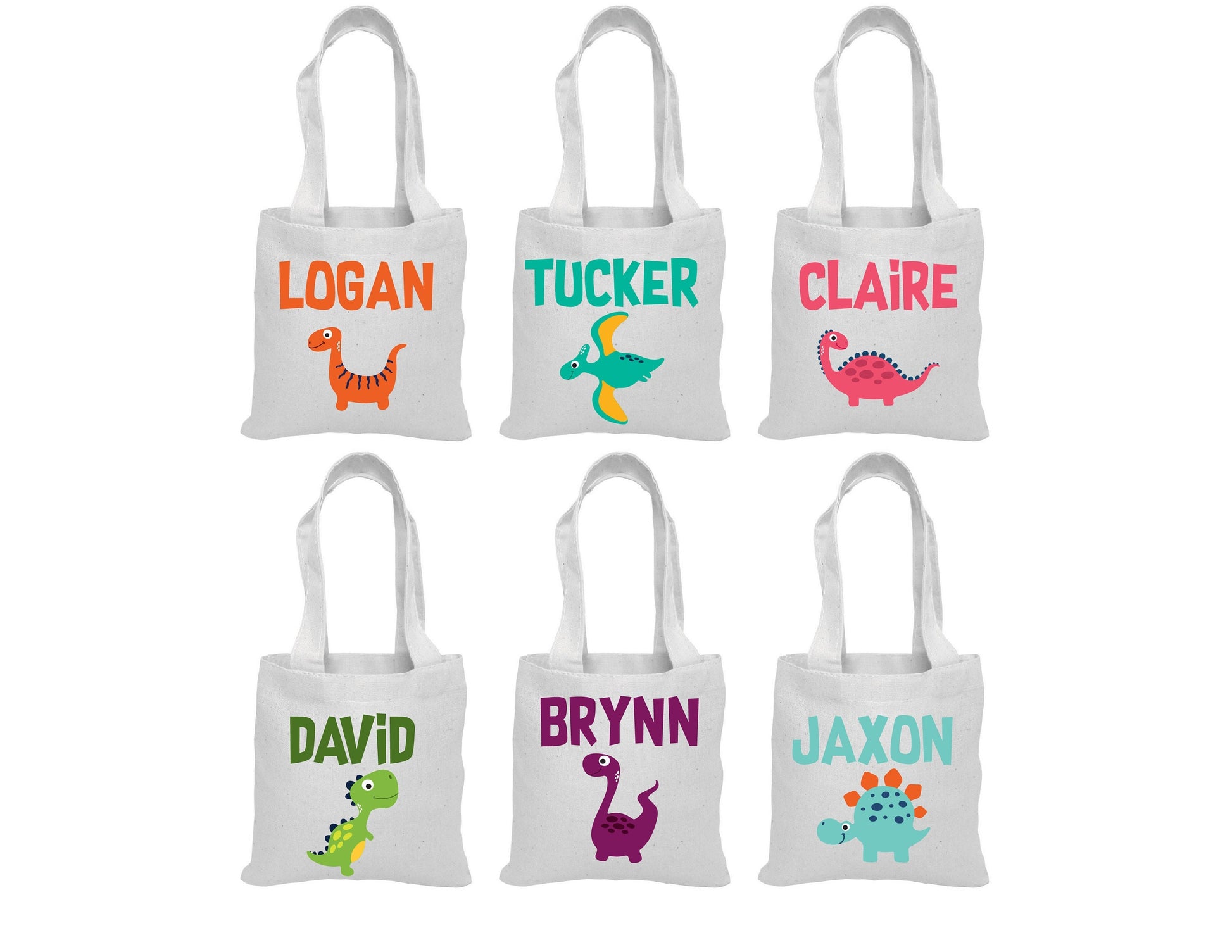 Personalized Dinosaur Party Favor Bags – Canvas Treat Bags, Set of 6