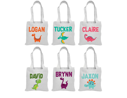 Personalized Dinosaur Party Favor Bags – Canvas Treat Bags, Set of 6