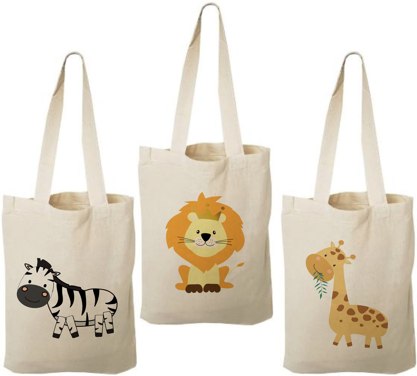 Safari Party Favor Bags - Jungle Animal Cotton Goody Bags, Set of 3