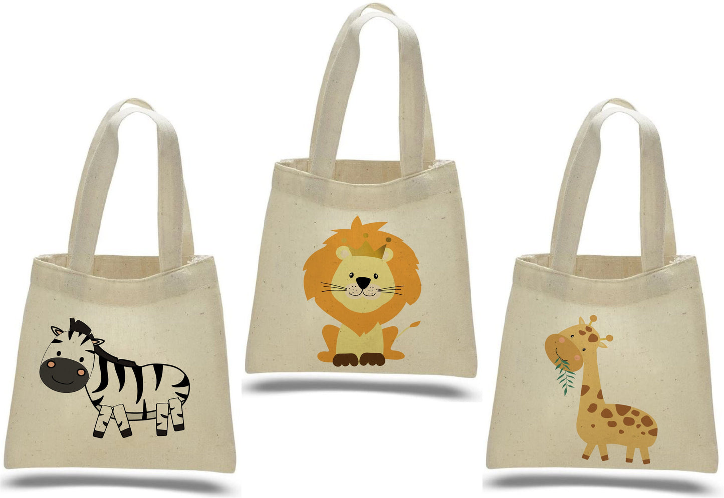 Safari Party Favor Bags - Jungle Animal Cotton Goody Bags, Set of 3