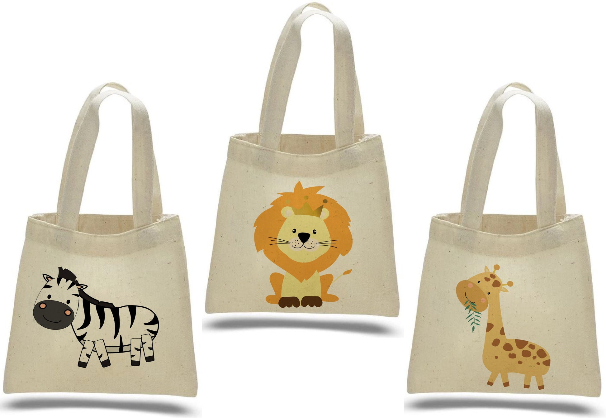 Safari Party Favor Bags - Jungle Animal Cotton Goody Bags, Set of 3