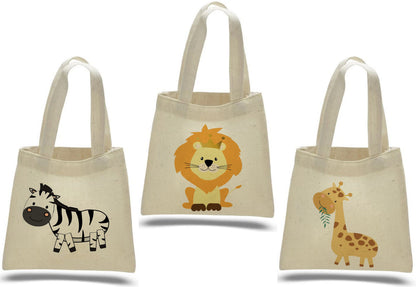 Safari Party Favor Bags - Jungle Animal Cotton Goody Bags, Set of 3