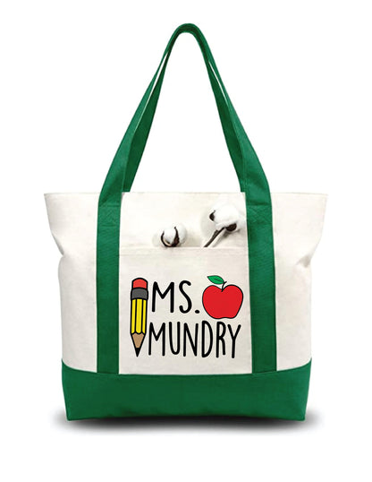 Personalized Teacher Tote Bag with Teacher’s Name - Variety of Colors - Teachers Gift