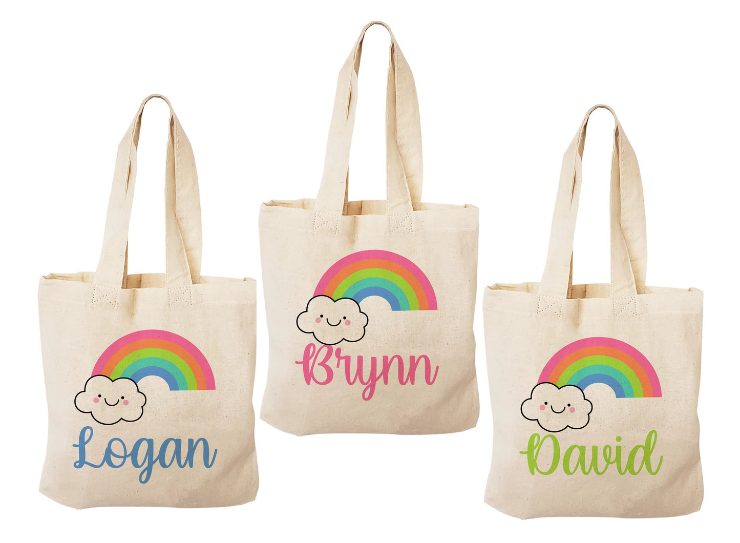 Personalized Rainbow Party Favor Bag – Custom Name Canvas Tote