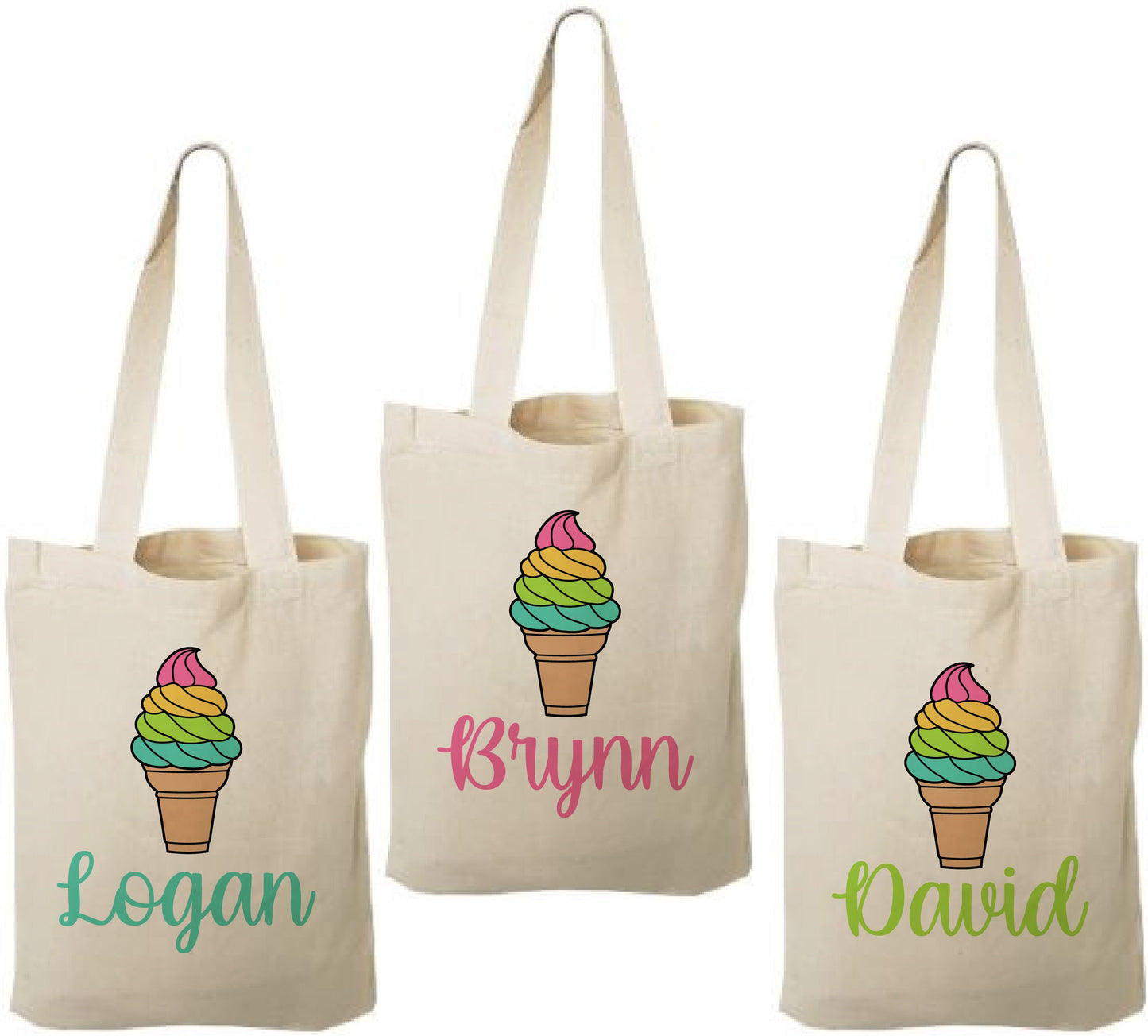 Personalized Ice Cream Party Favor Bags - Set of Three Bags
