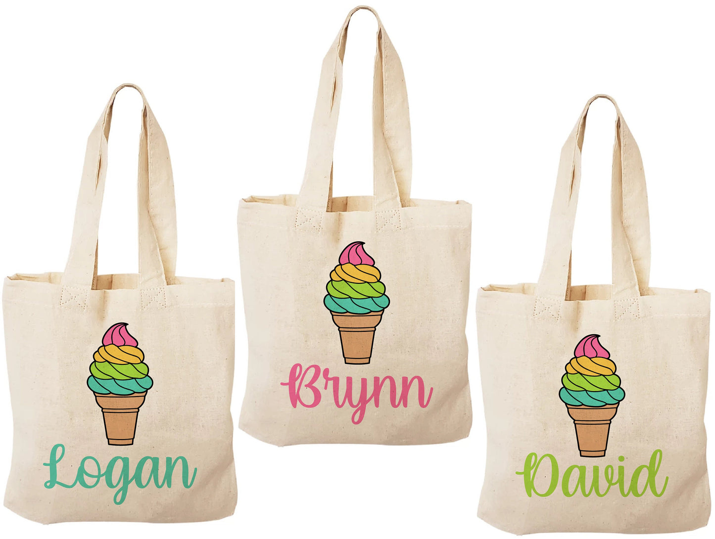 Personalized Ice Cream Party Favor Bags - Set of Three Bags