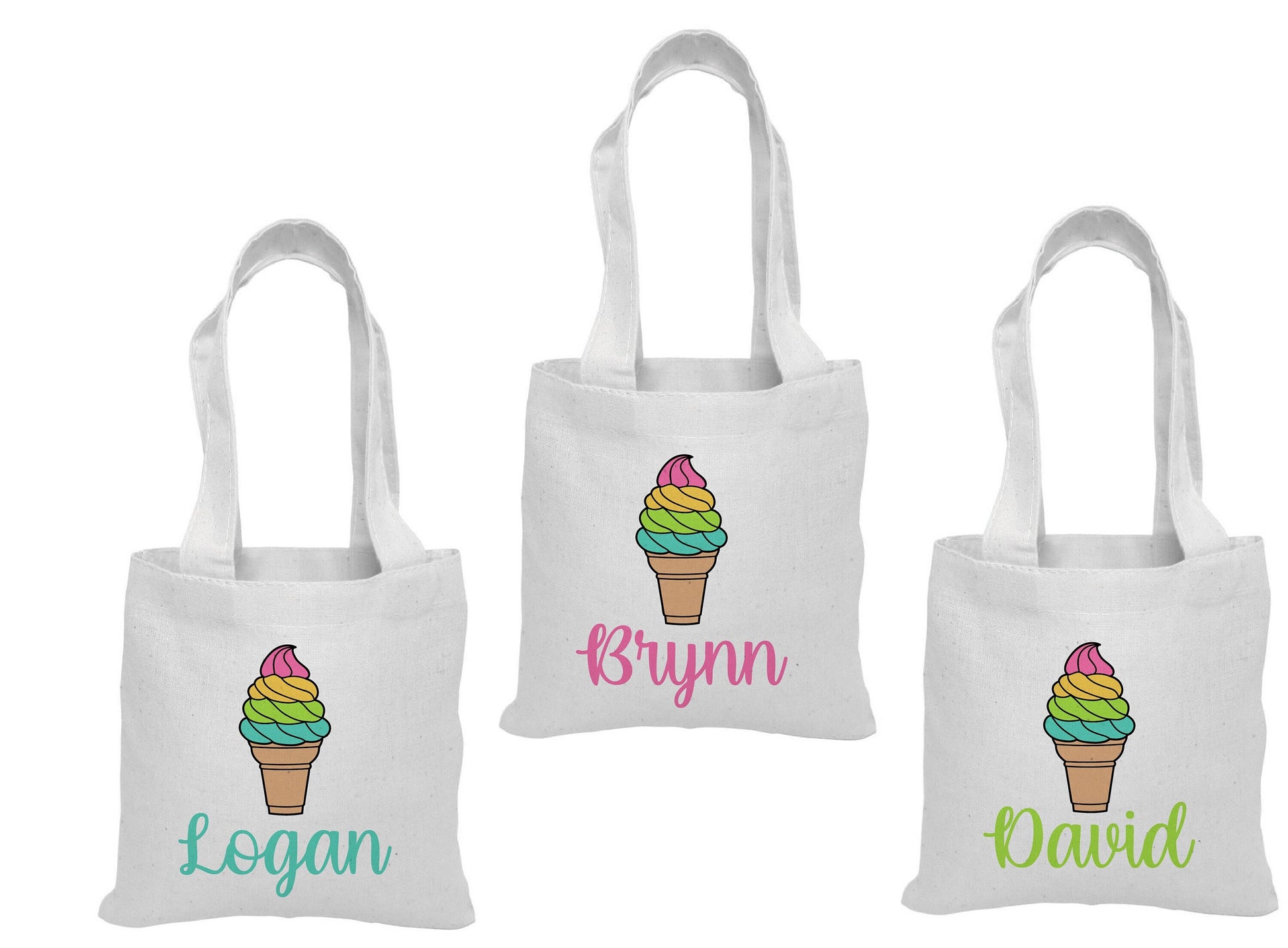 Personalized Ice Cream Party Favor Bags - Set of Three Bags
