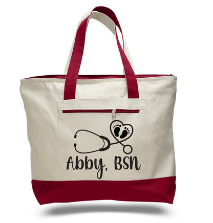 Personalized Labor and Delivery Nurse Canvas Tote Bag