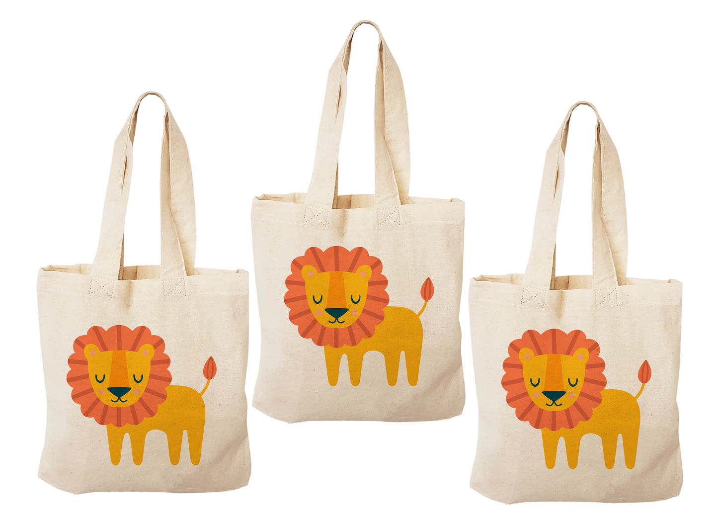 3 Lion Cotton Treat Bags, Safari Jungle Party Favors