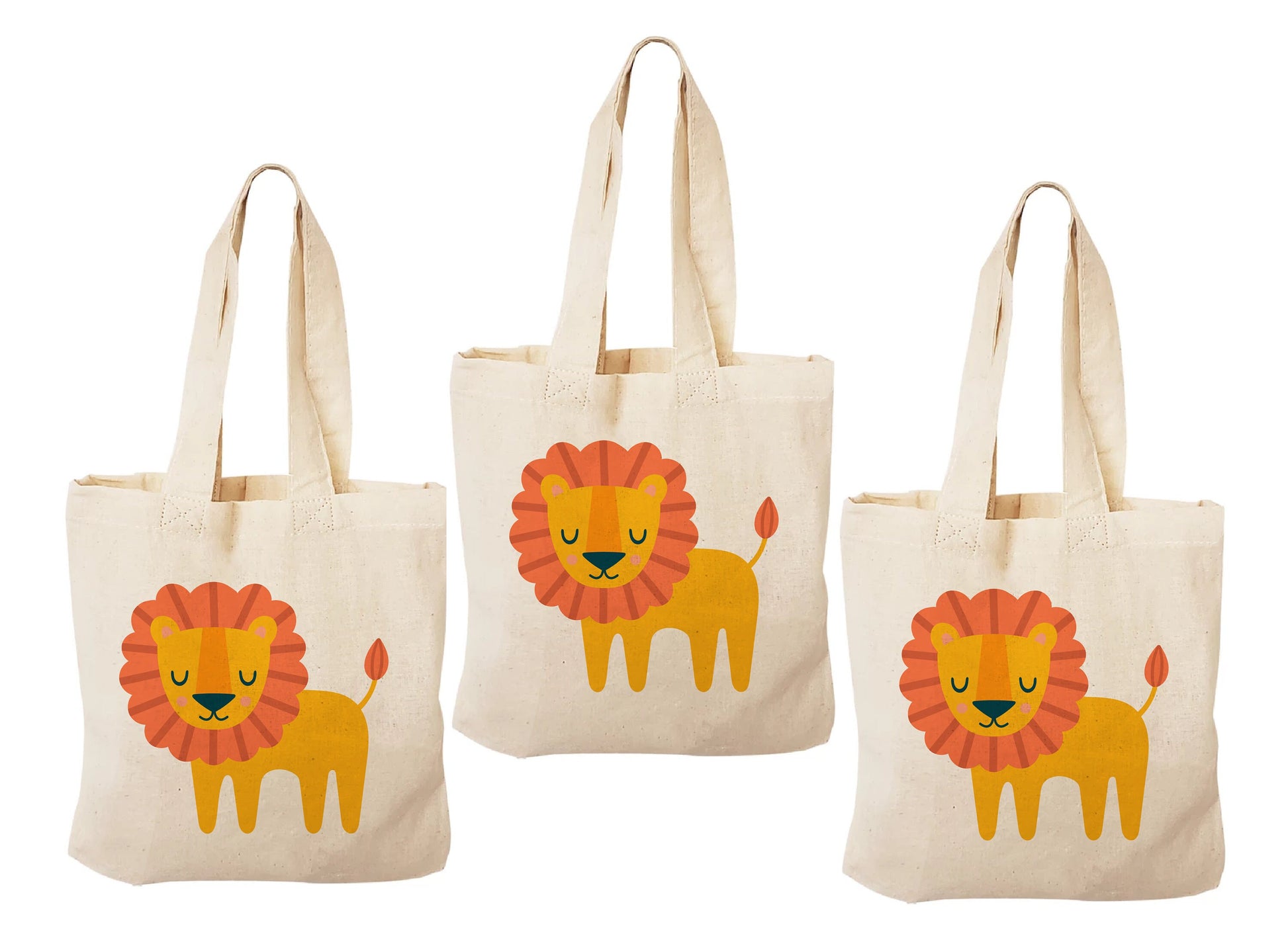 3 Lion Cotton Treat Bags, Safari Jungle Party Favors