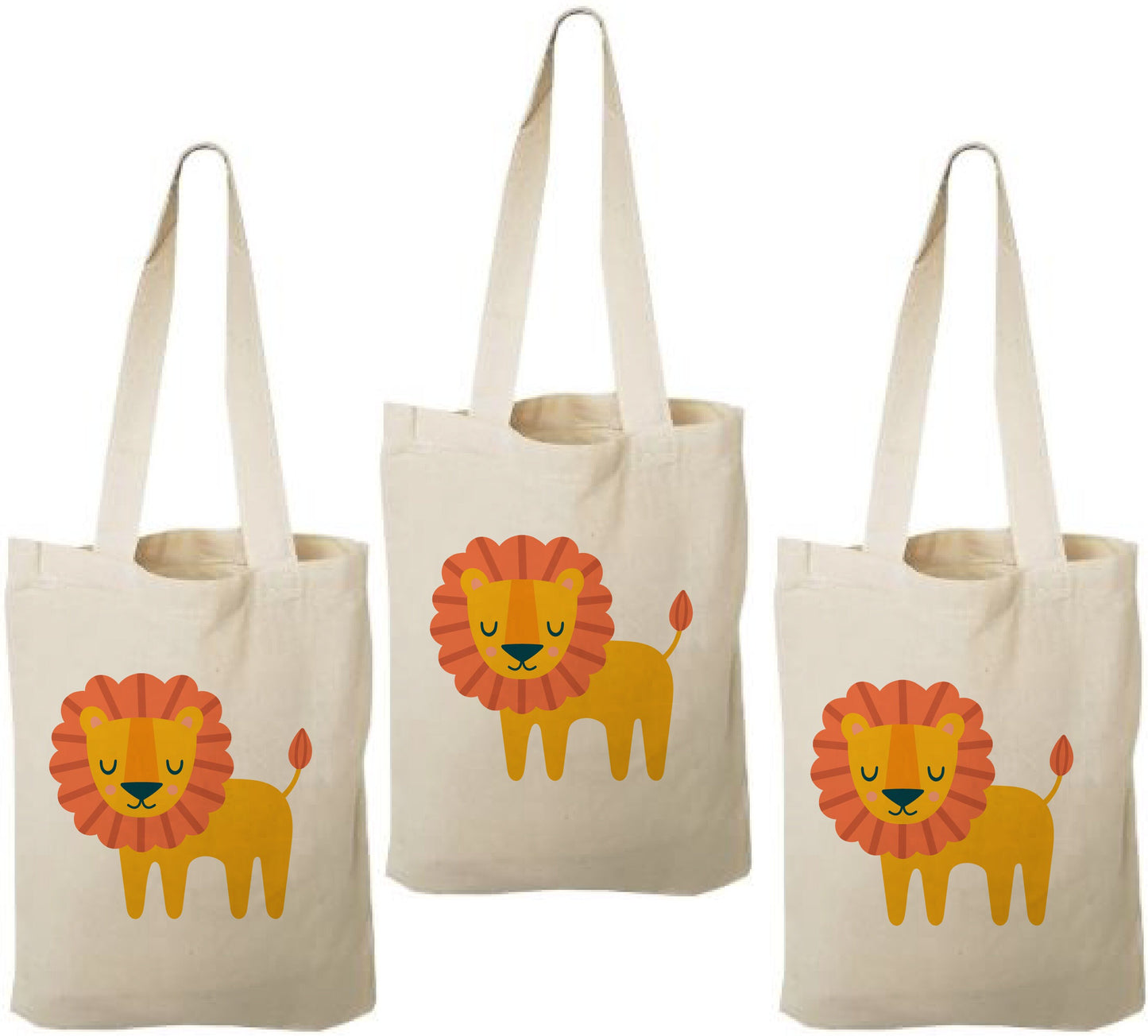 3 Lion Cotton Treat Bags, Safari Jungle Party Favors