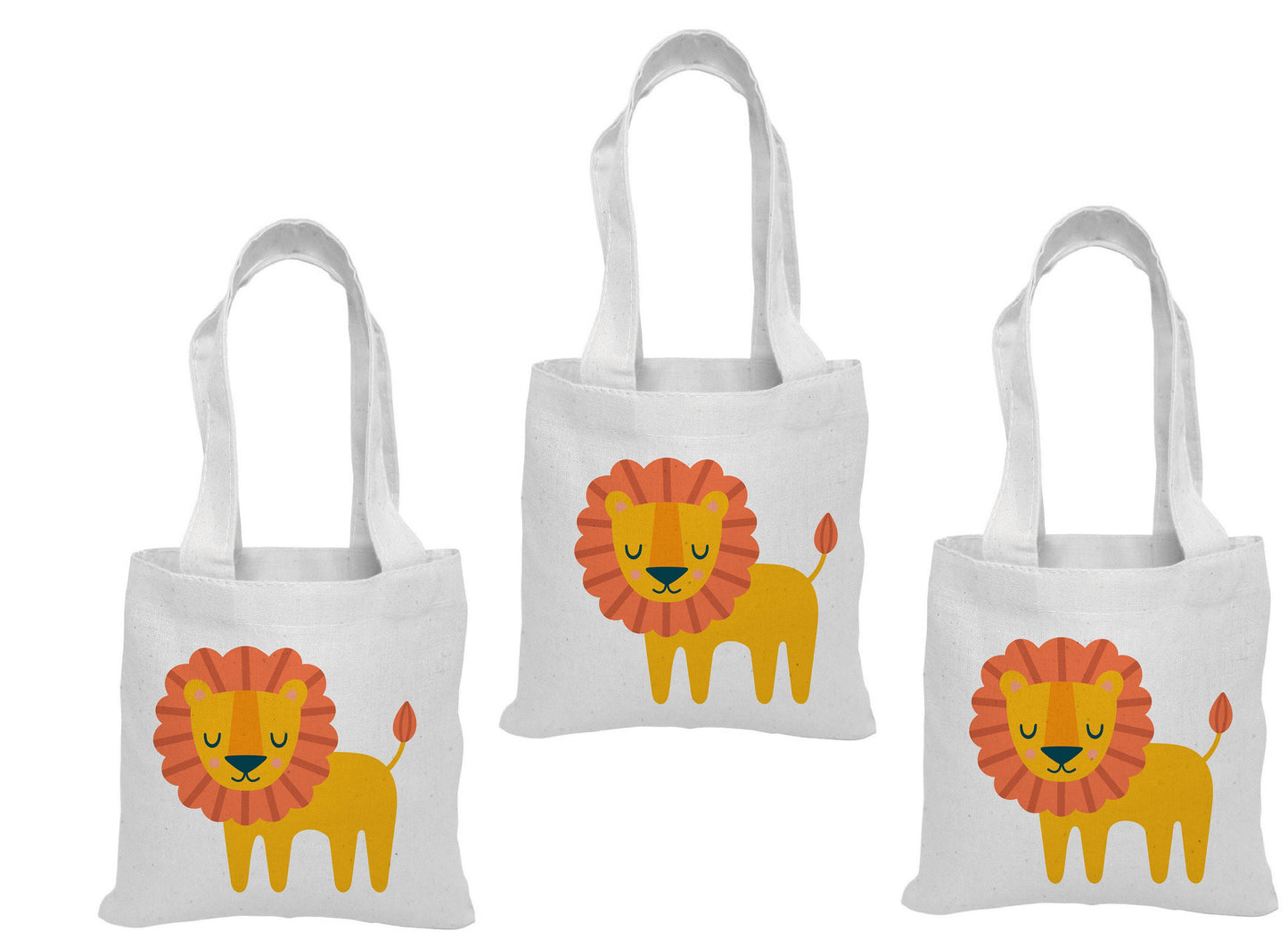 3 Lion Cotton Treat Bags, Safari Jungle Party Favors