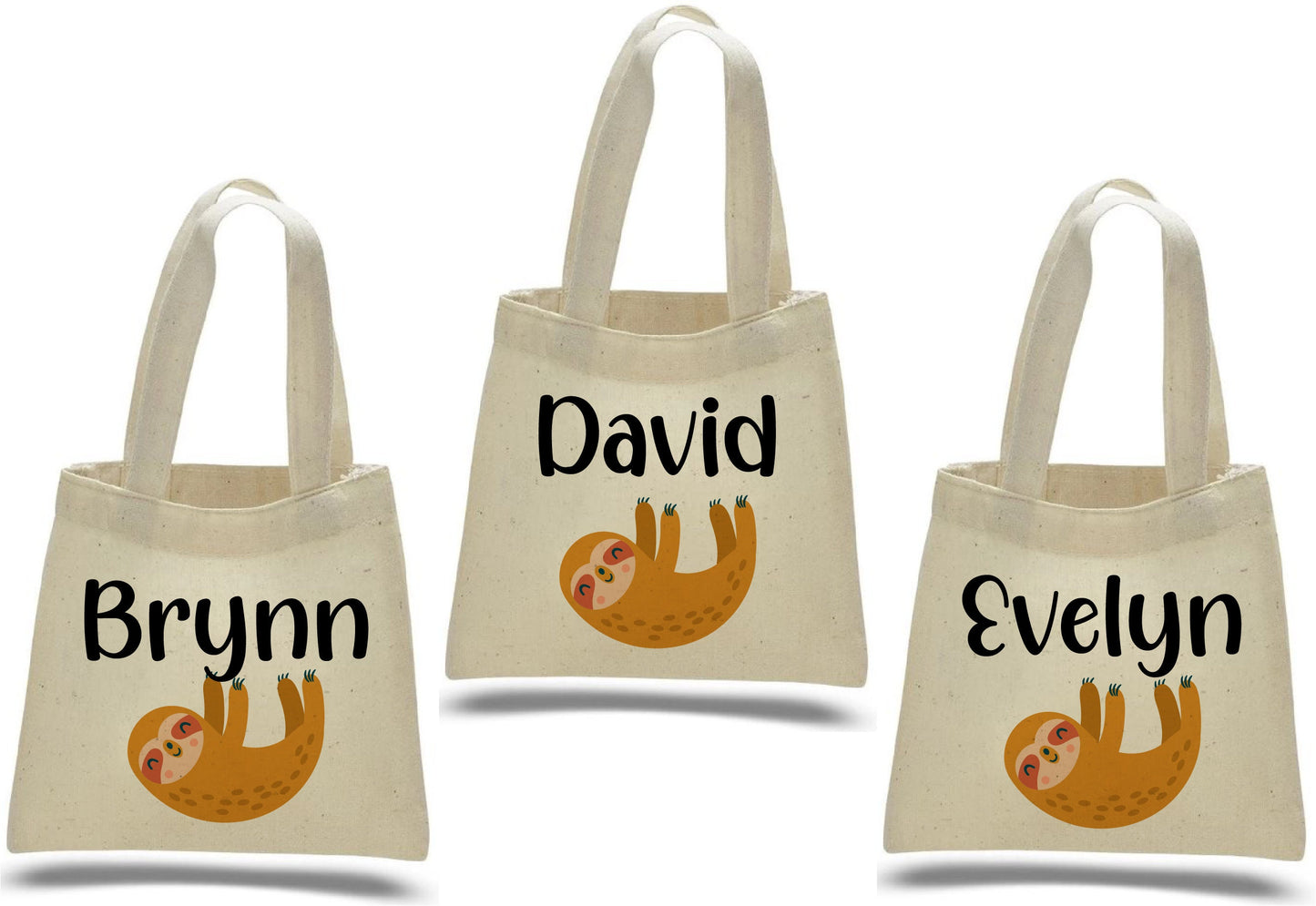 Personalized Sloth Party Favor Bags - Set of Three Bags