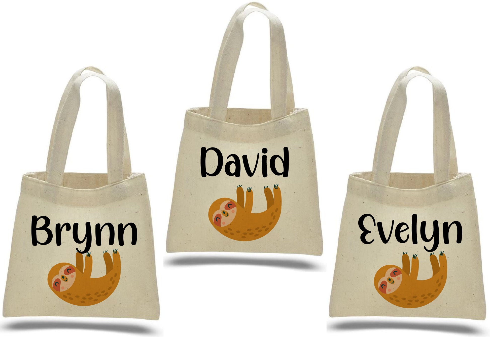 Personalized Sloth Party Favor Bags - Set of Three Bags