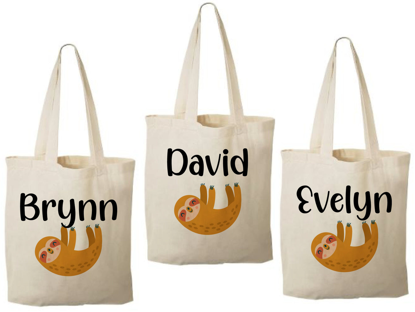 Personalized Sloth Party Favor Bags - Set of Three Bags