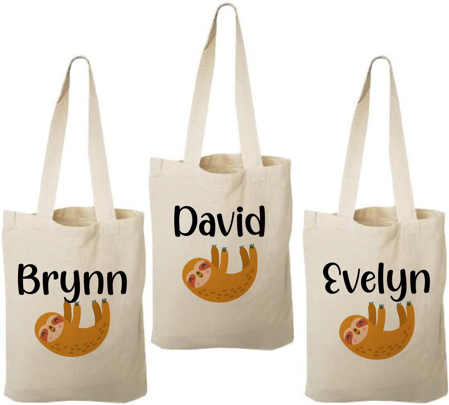 Personalized Sloth Party Favor Bags - Set of Three Bags