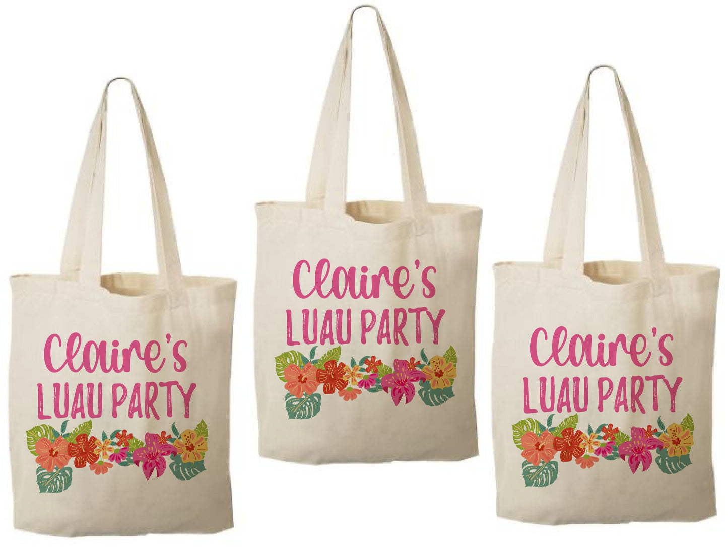 Personalized Luau Party Favor Bags - Set of Three Bags