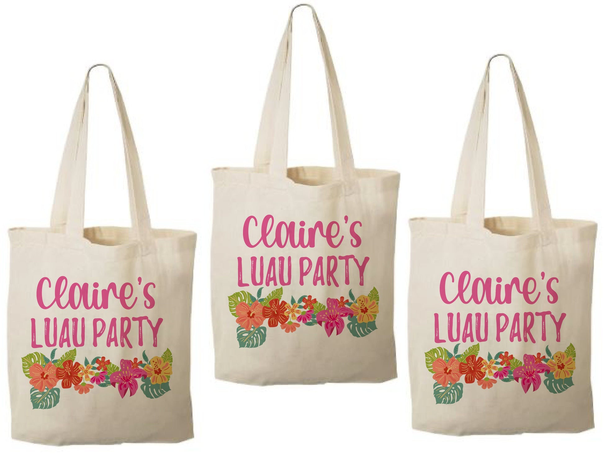 Personalized Luau Party Favor Bags - Set of Three Bags