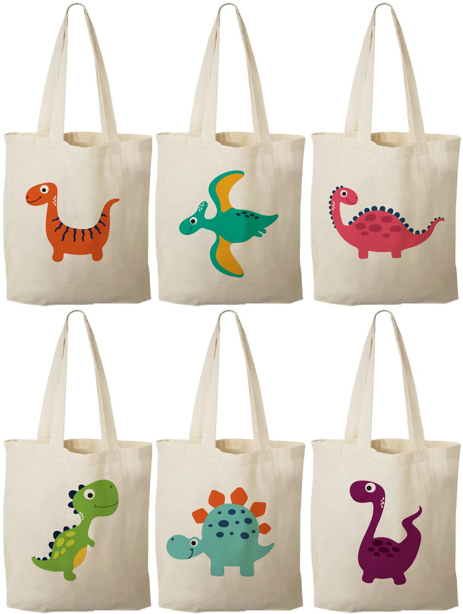 Dinosaur Party Favor Bags - Set of 6 Cotton Goodie Bags
