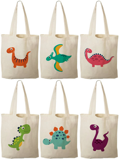 Dinosaur Party Favor Bags - Set of 6 Cotton Goodie Bags