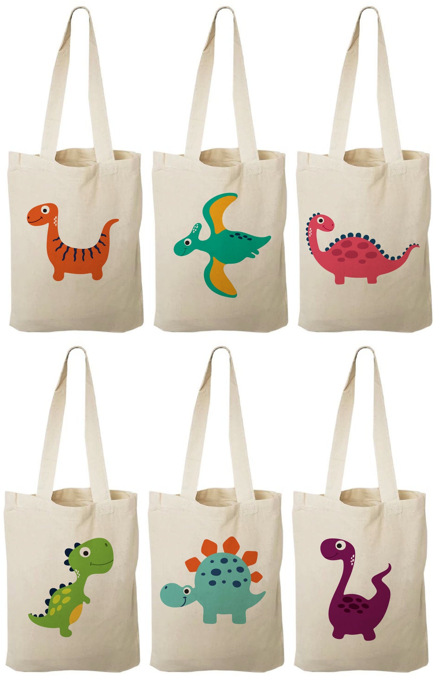 Dinosaur Party Favor Bags - Set of 6 Cotton Goodie Bags
