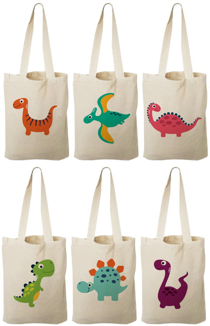 Dinosaur Party Favor Bags - Set of 6 Cotton Goodie Bags